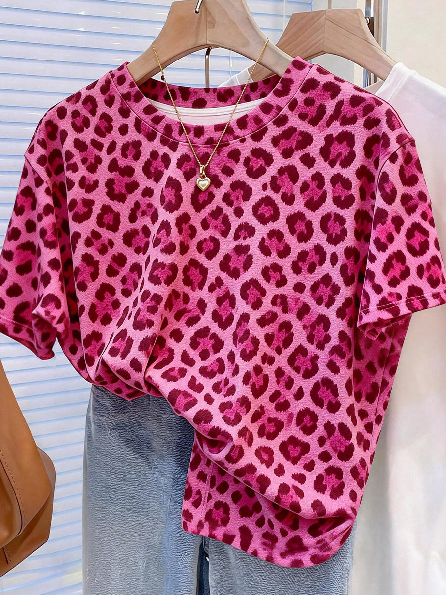 Leopard Print Drop Shoulder Oversized T-Shirt - view 4