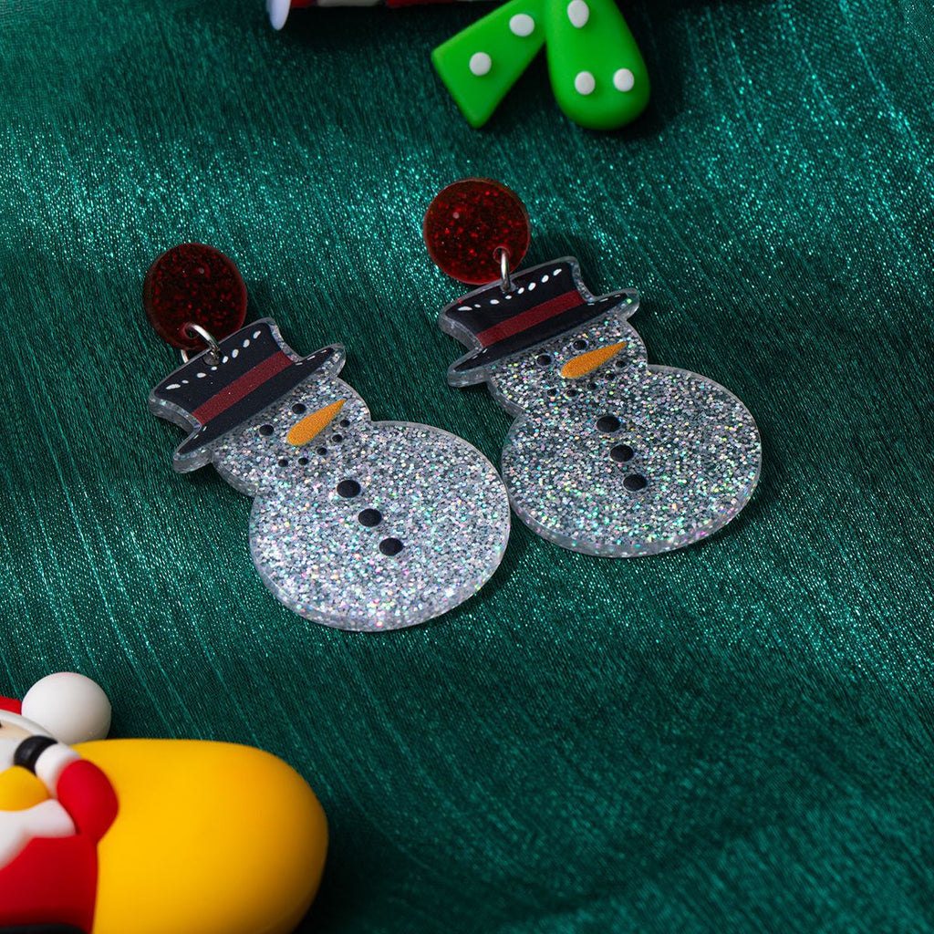 Glitter Snowman Acrylic Dangle Earrings - White - 5