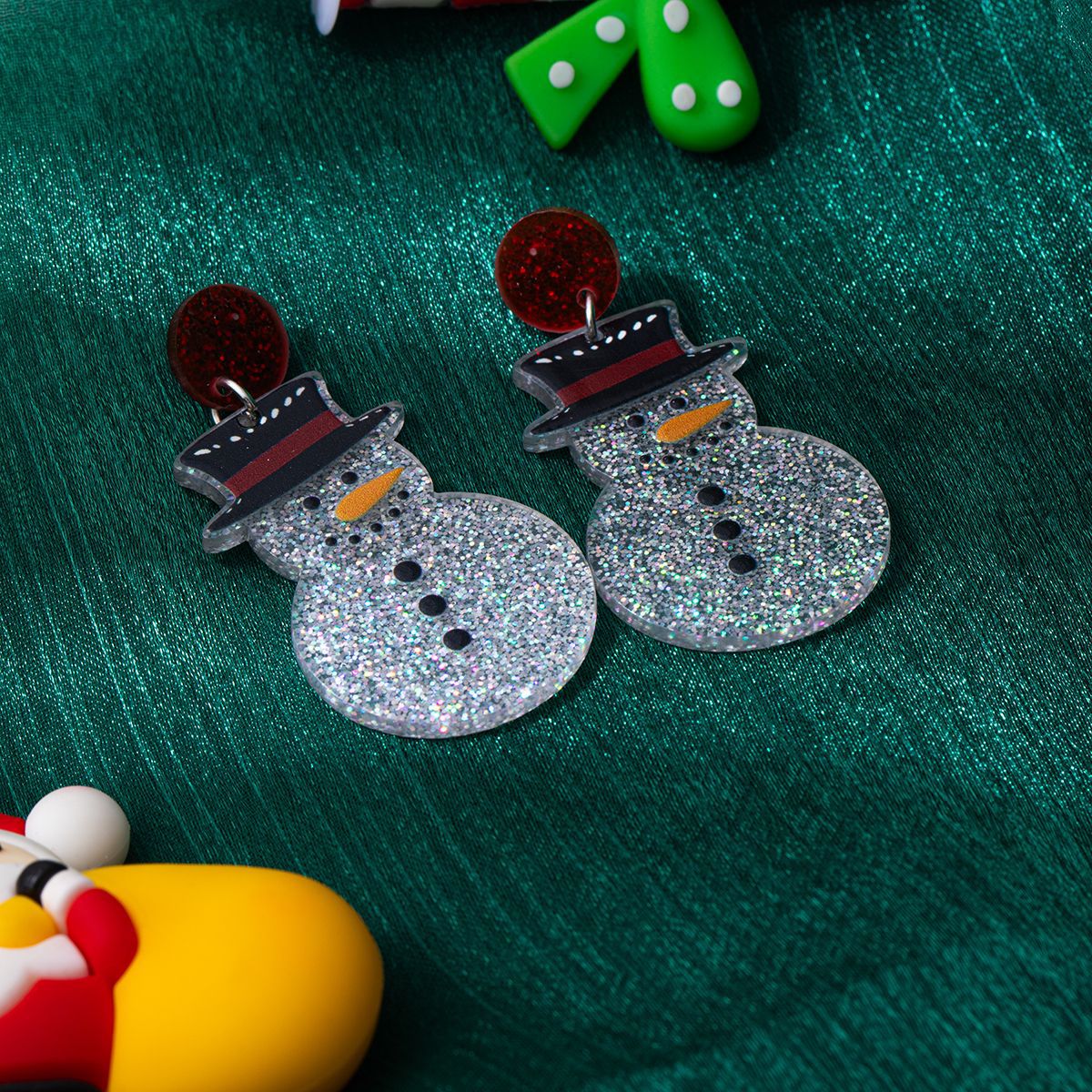 Glitter Snowman Acrylic Dangle Earrings - White - 5
