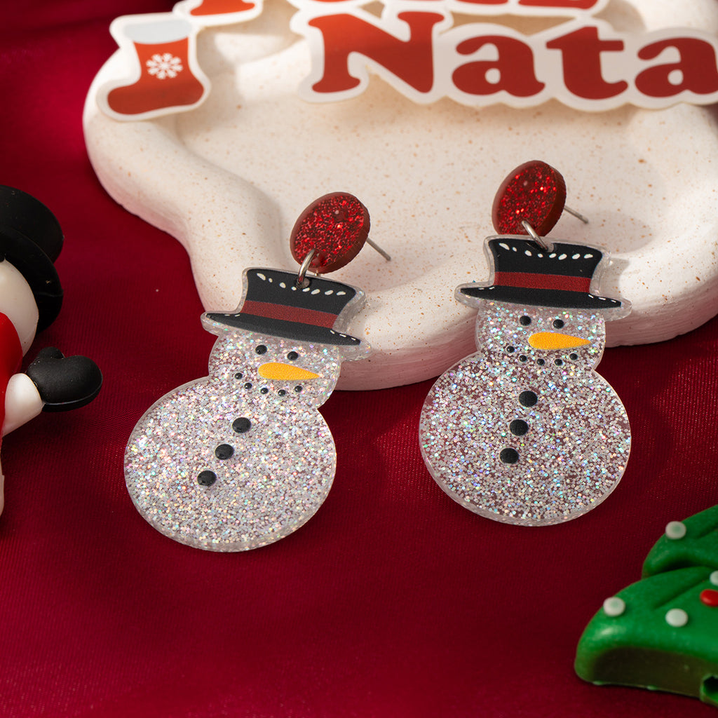 Glitter Snowman Acrylic Dangle Earrings - view 1