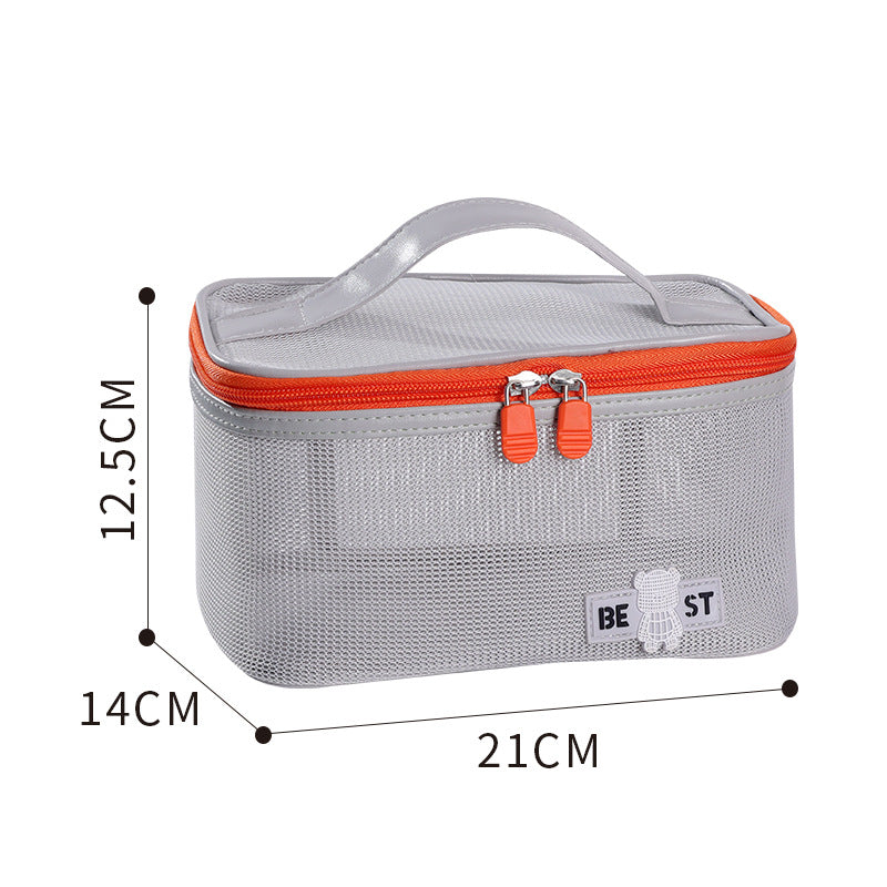 Breathable Mesh Travel Cosmetic Pouch with Grab Handle - Grey