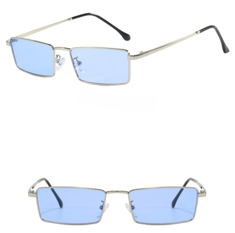 Slim Metal Rectangle Frame Sunglasses - Blue