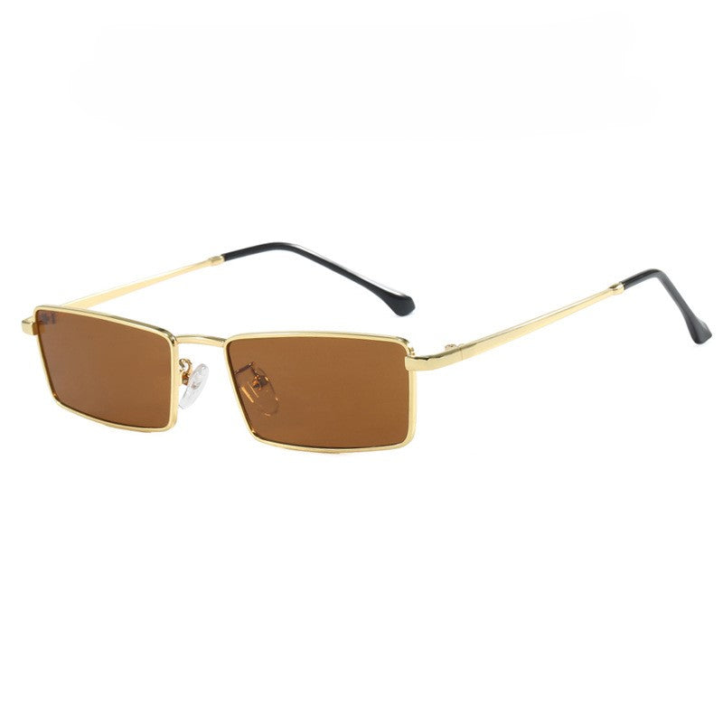 Slim Metal Rectangle Frame Sunglasses - Tea