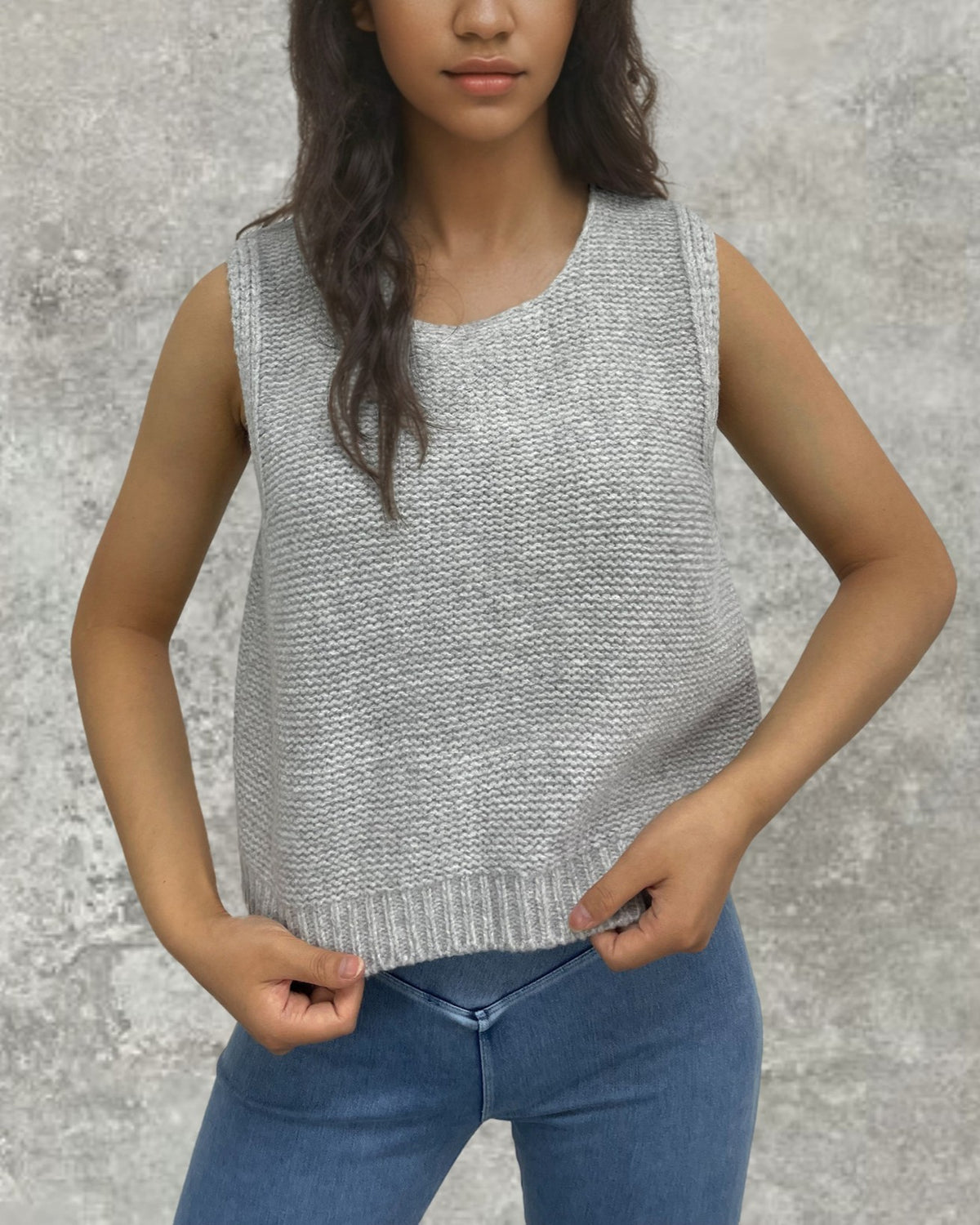 Satin Bow Open Back Knit Top - Grey - 2