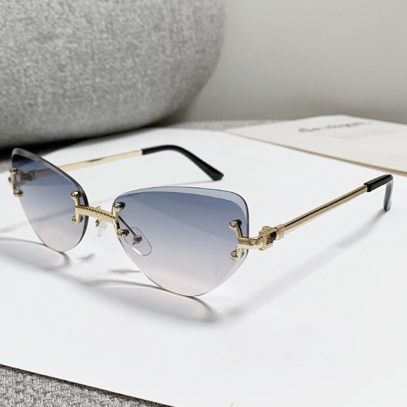 Rimless Gradient Lens Cat Eye Sunglasses - C1