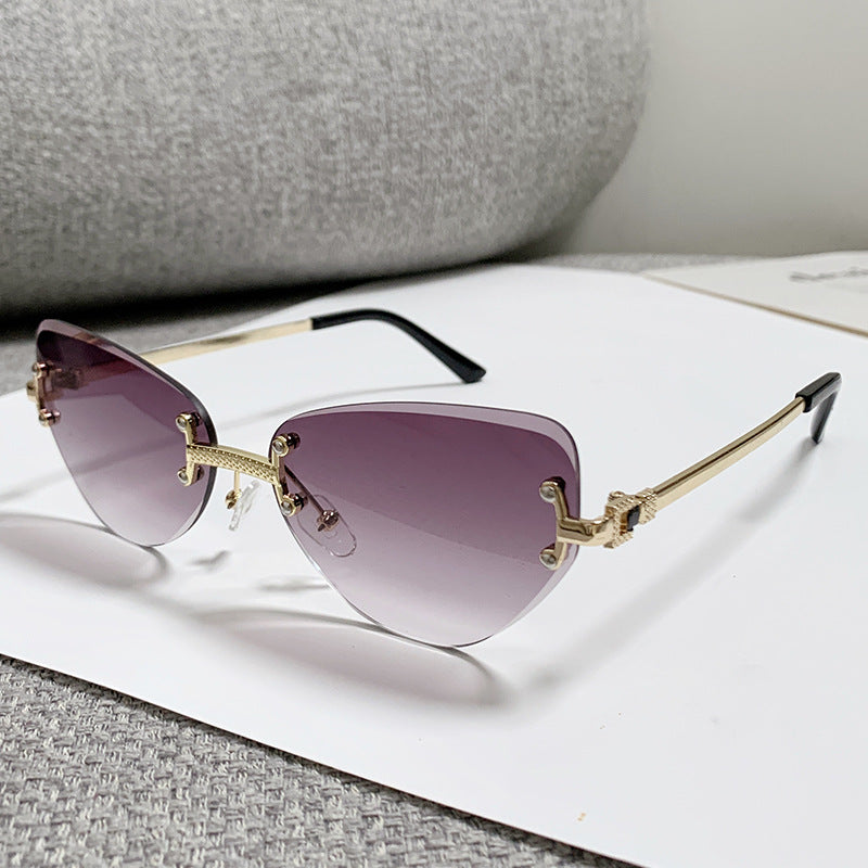 Rimless Gradient Lens Cat Eye Sunglasses - C3