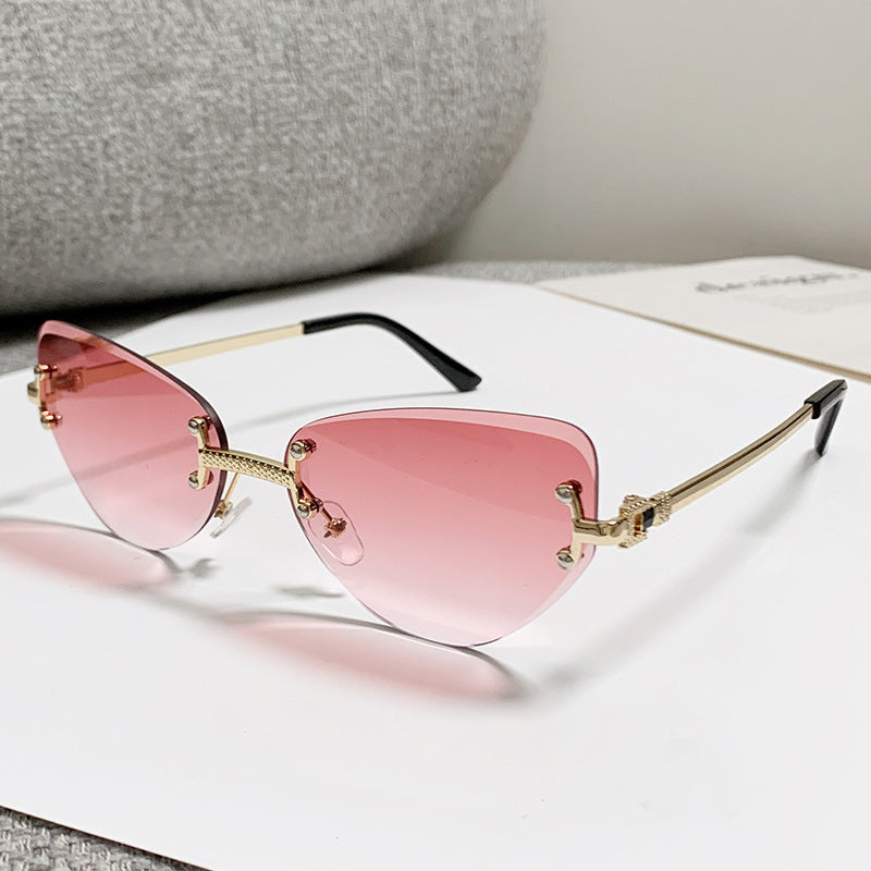 Rimless Gradient Lens Cat Eye Sunglasses - C4
