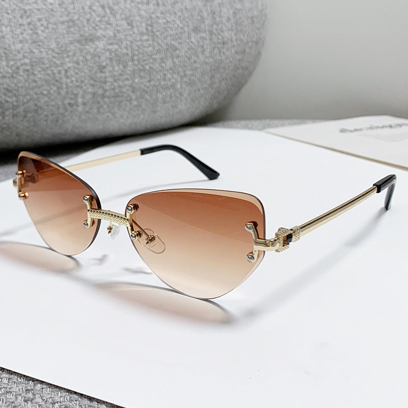 Rimless Gradient Lens Cat Eye Sunglasses - C5