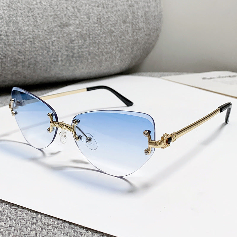 Rimless Gradient Lens Cat Eye Sunglasses - C6