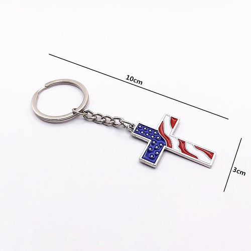 American Flag Enamel Charm Keychain - Cross