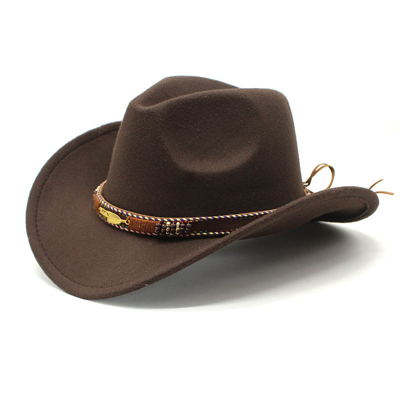 Metallic Feather Western Cowboy Hat - Coffee