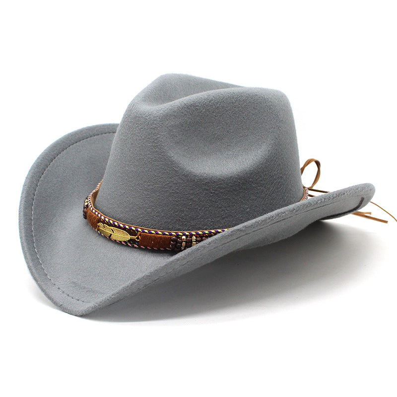 Metallic Feather Western Cowboy Hat - Grey