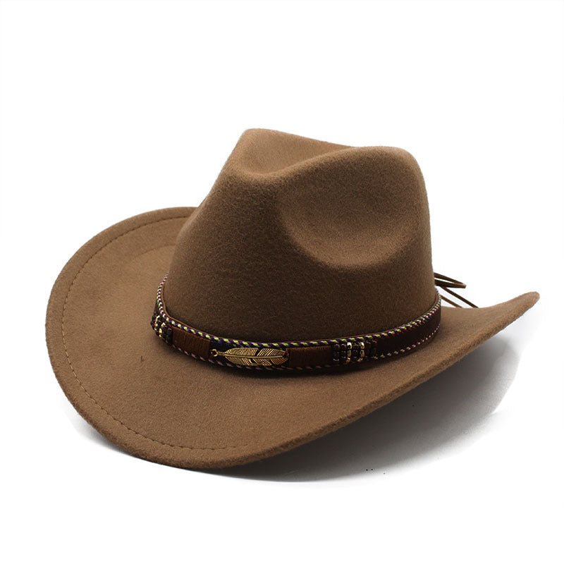 Metallic Feather Western Cowboy Hat - Khaki