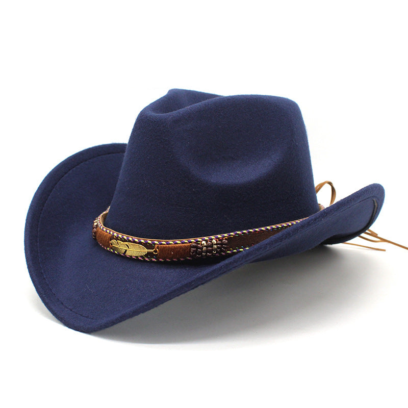 Metallic Feather Western Cowboy Hat - NavyBue