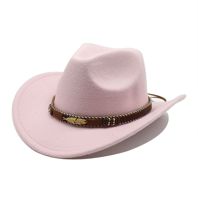 Metallic Feather Western Cowboy Hat - Pink