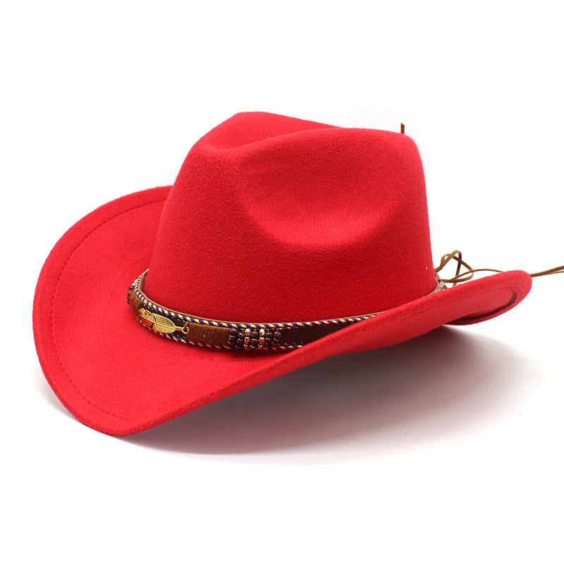 Metallic Feather Western Cowboy Hat - Red