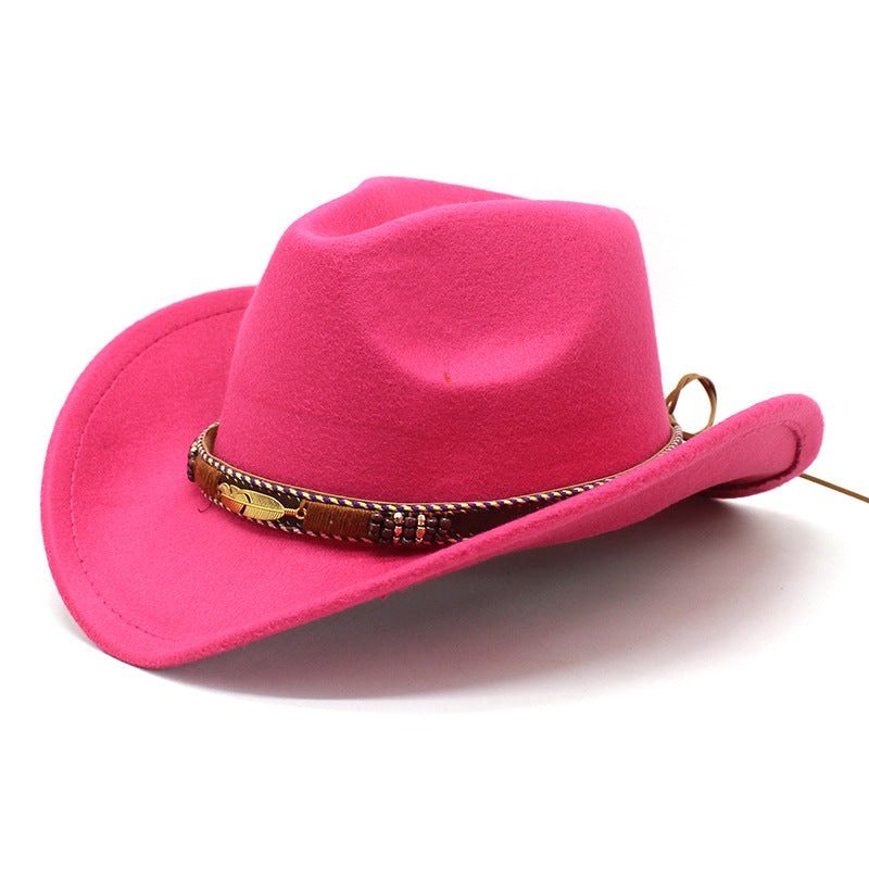 Metallic Feather Western Cowboy Hat - RoseRed