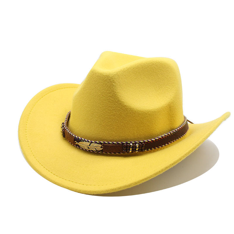 Metallic Feather Western Cowboy Hat - Yellow