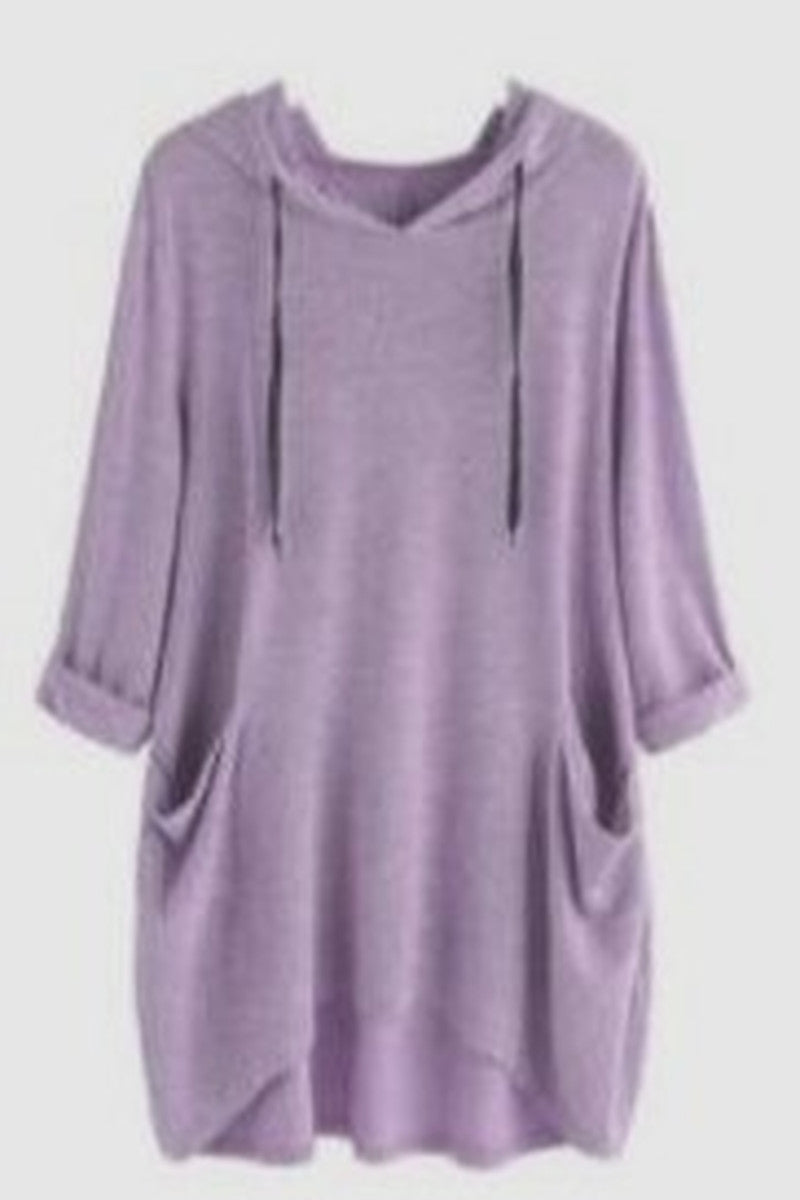 Lightweight Longline Hoodie With Patch Pockets - LTPurple