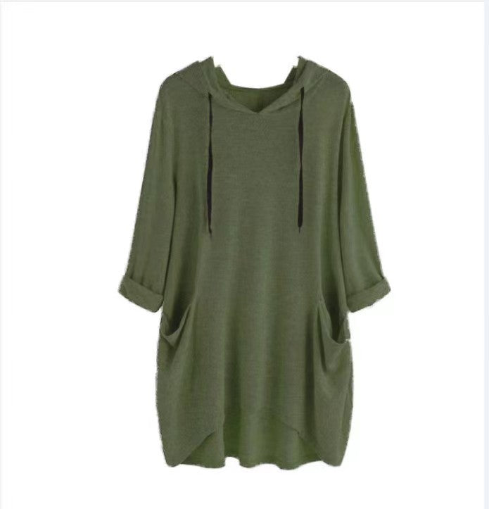 Lightweight Longline Hoodie With Patch Pockets - Moss