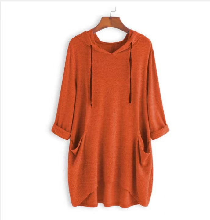 Lightweight Longline Hoodie With Patch Pockets - Orange