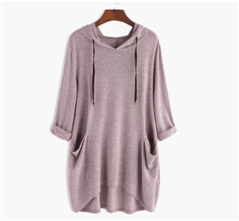 Lightweight Longline Hoodie With Patch Pockets - Rosewood