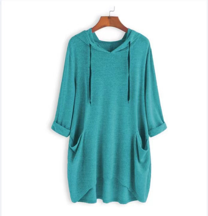 Lightweight Longline Hoodie With Patch Pockets - Turquoise
