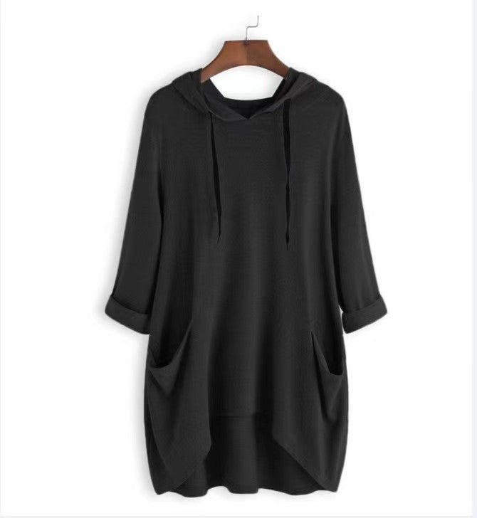 Lightweight Longline Hoodie With Patch Pockets - black