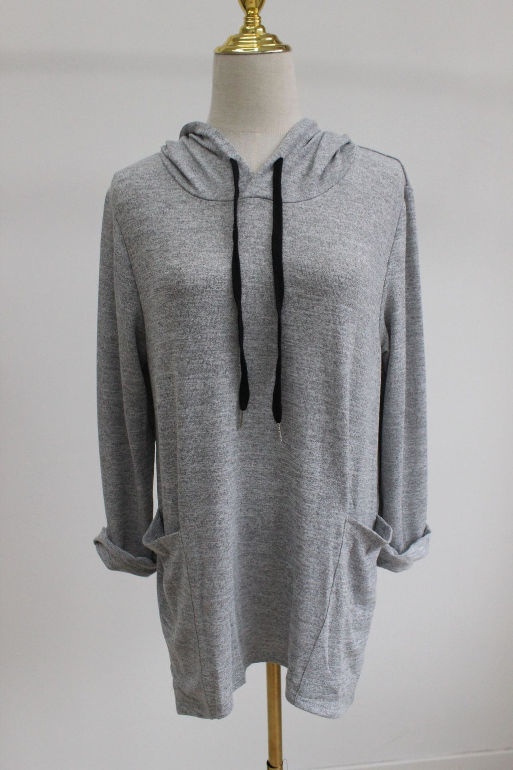 Lightweight Longline Hoodie With Patch Pockets - grey - 1