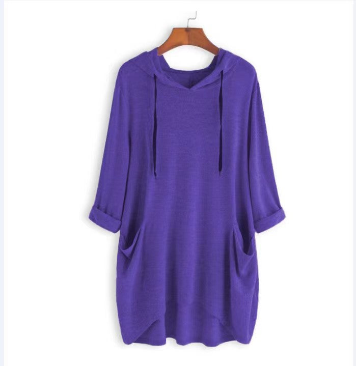 Lightweight Longline Hoodie With Patch Pockets - purple