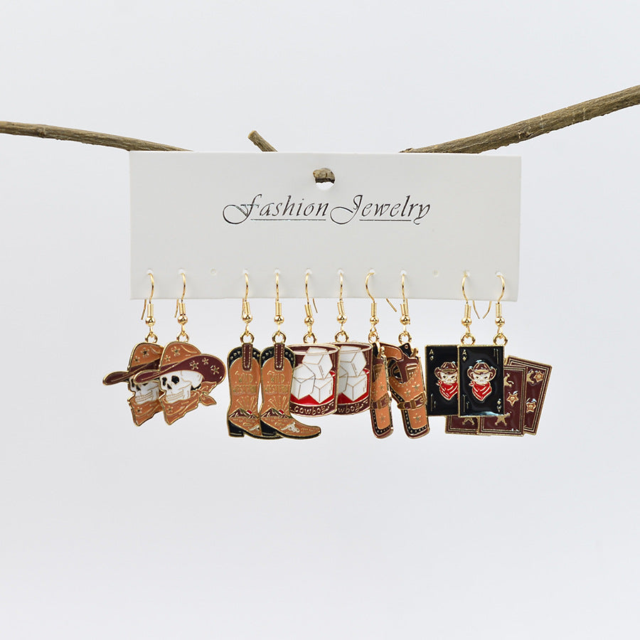 Western Skull and Boot Charm Earring Set - Set_2