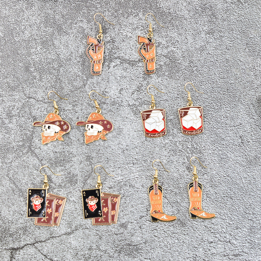 Western Skull and Boot Charm Earring Set - view 1