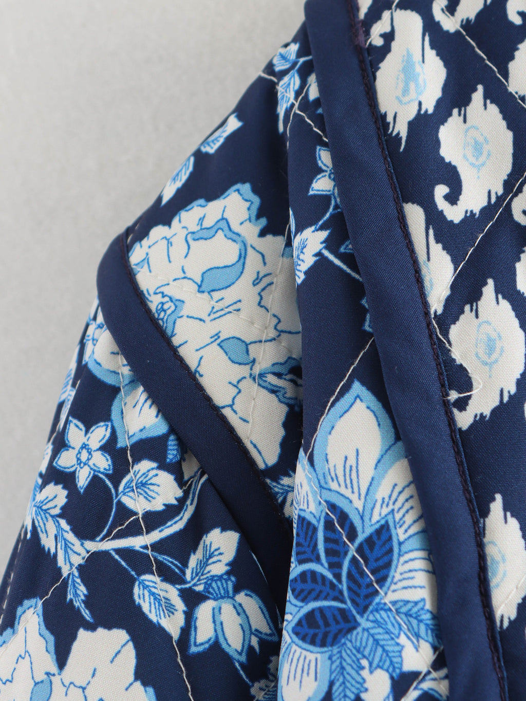 Block Print Patchwork Quilted Cropped Jacket - NavyBlue - 4