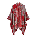 Reversible Paisley Jacquard Ruana Wrap - RED