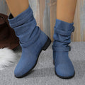 Slouchy Buckle Strap Mid Calf Boots - Denim Blue