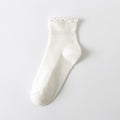 Solid Ribbed Lettuce Edge Socks - White_S