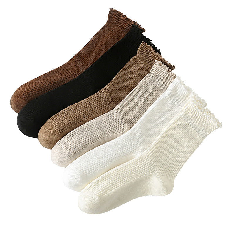 Solid Ribbed Lettuce Edge Socks