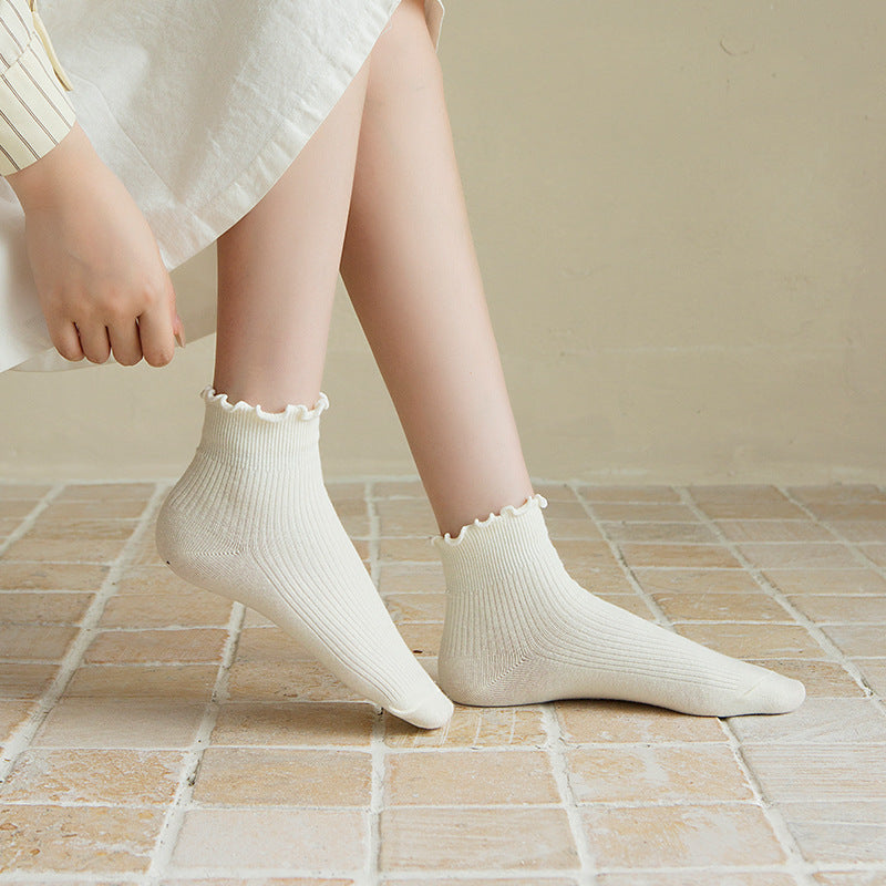 Solid Ribbed Lettuce Edge Socks - view 1