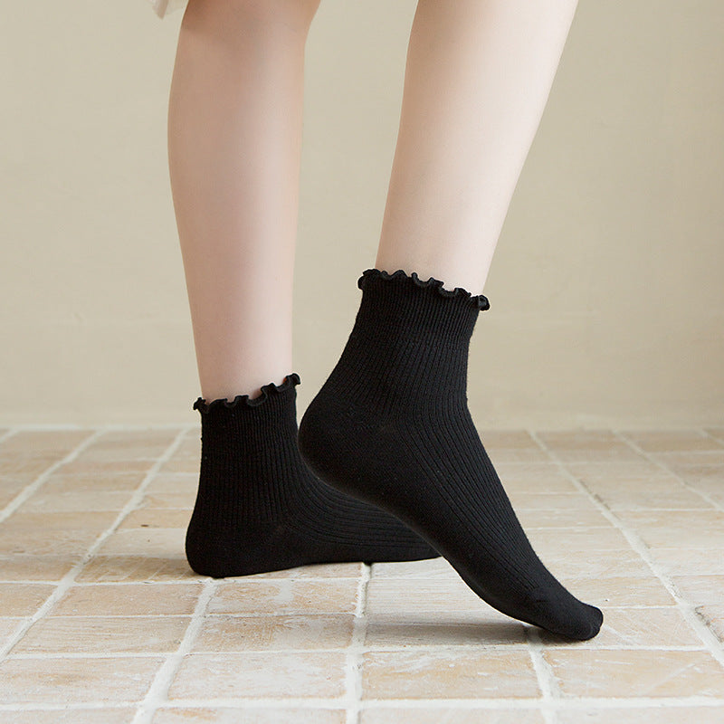 Solid Ribbed Lettuce Edge Socks - view 2
