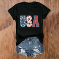 Patriotic USA Letter Print Cotton Tee - Black