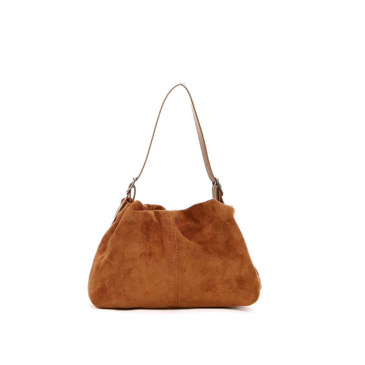 Ruched Faux Suede Mini Shoulder Bag - Camel
