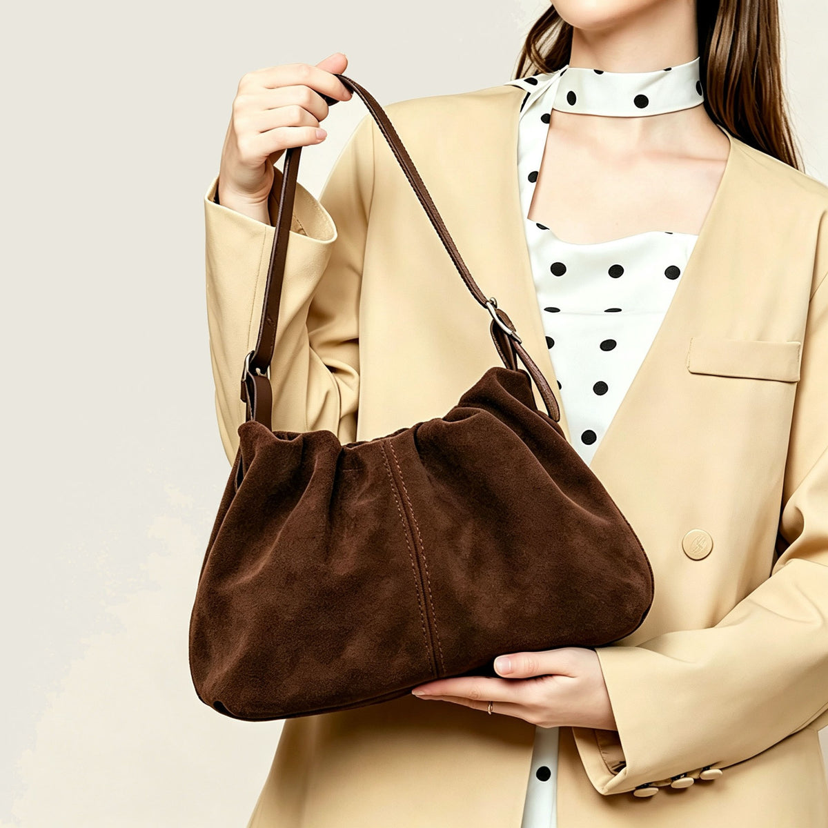 Ruched Faux Suede Mini Shoulder Bag