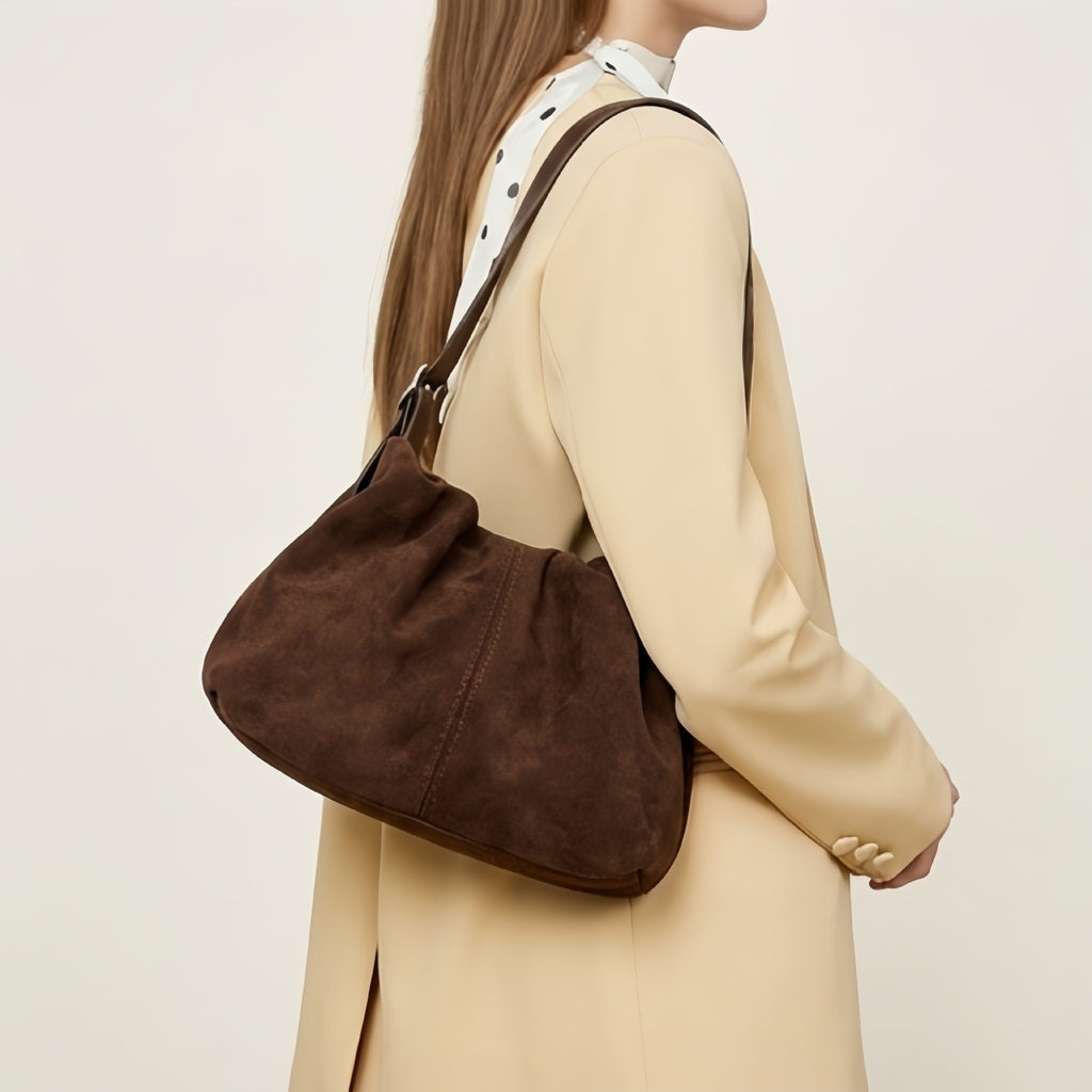 Ruched Faux Suede Mini Shoulder Bag