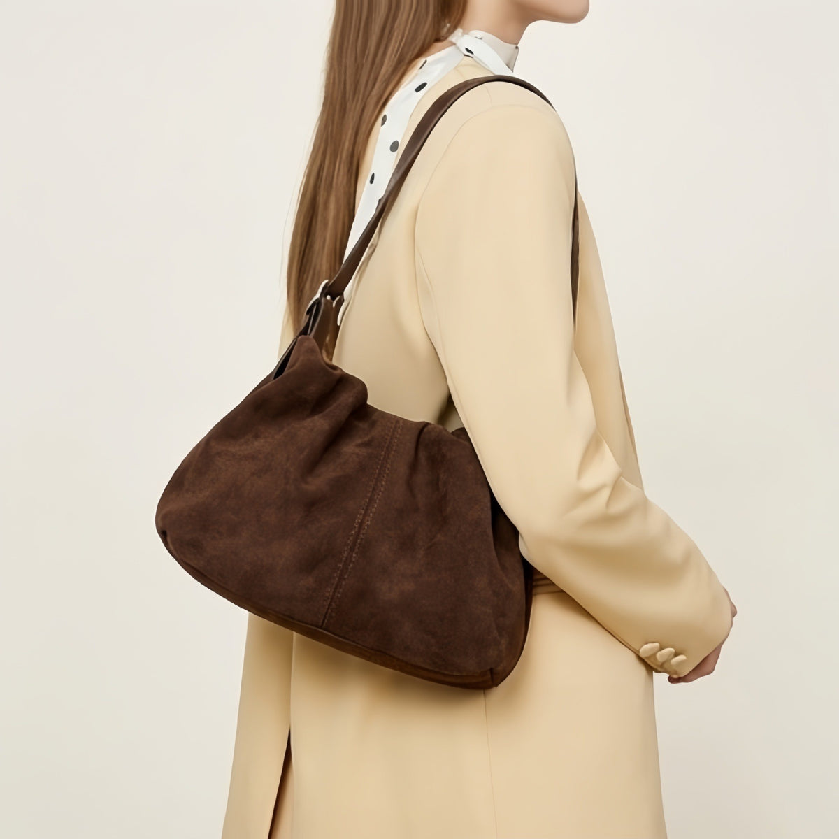 Ruched Faux Suede Mini Shoulder Bag