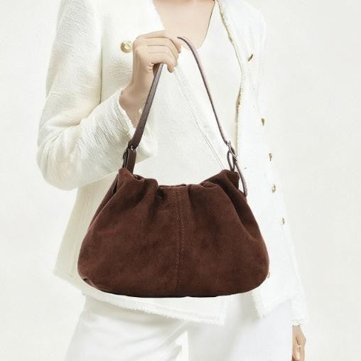 Ruched Faux Suede Mini Shoulder Bag