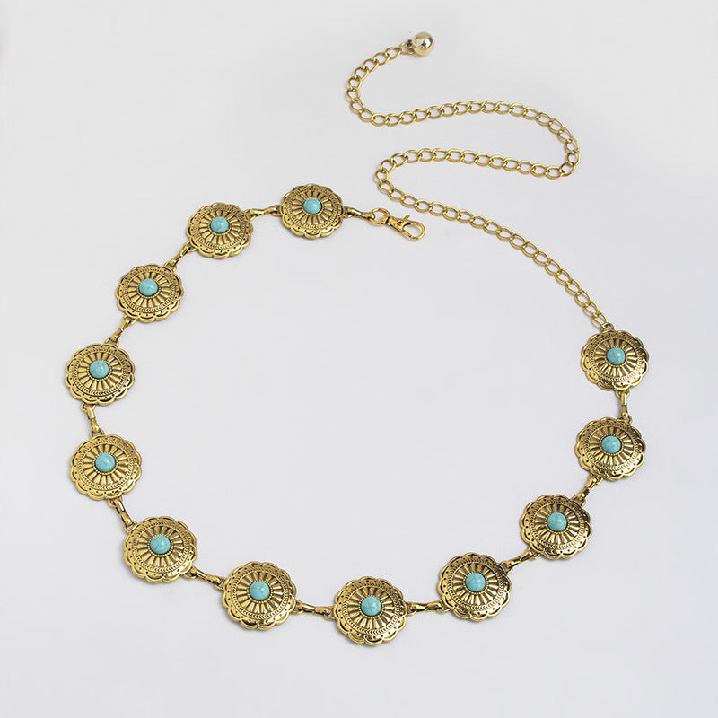 Western Concho Turquoise Chain Belt - Circle-G