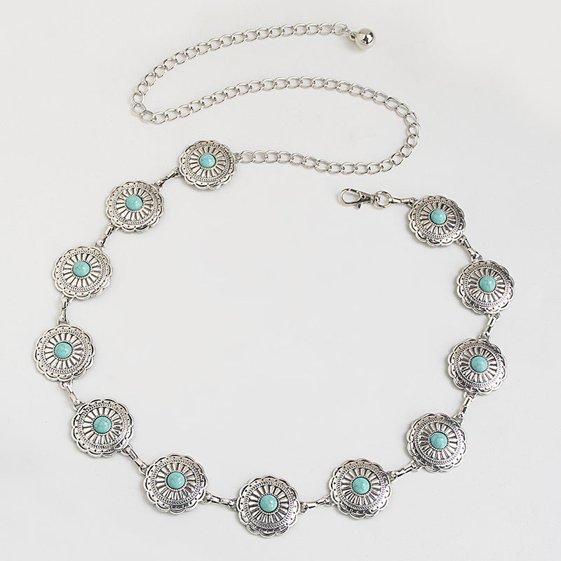 Western Concho Turquoise Chain Belt - Circle-S