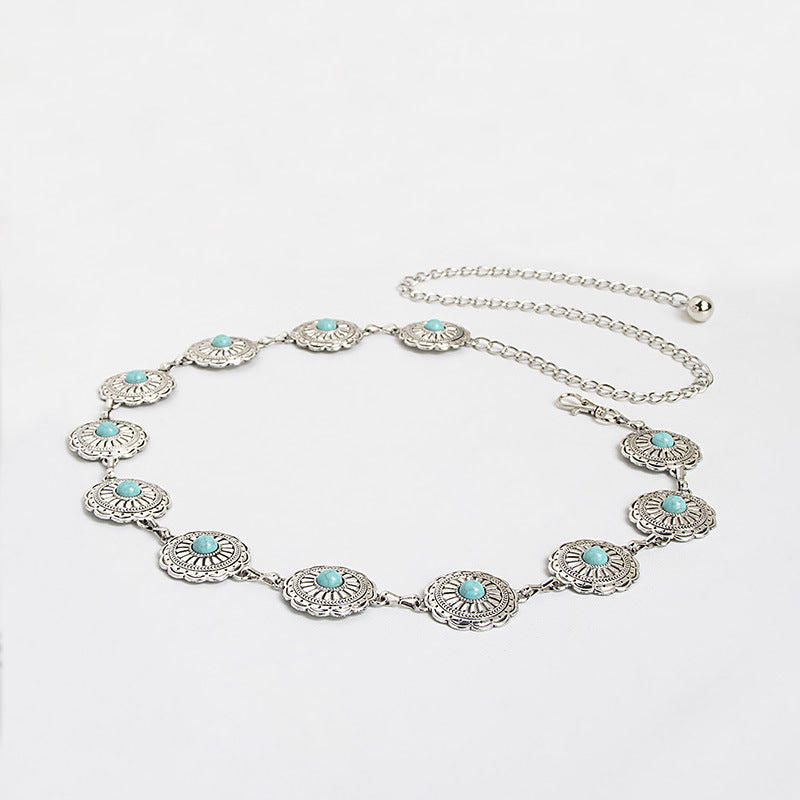 Western Concho Turquoise Chain Belt - Circle-S - 1
