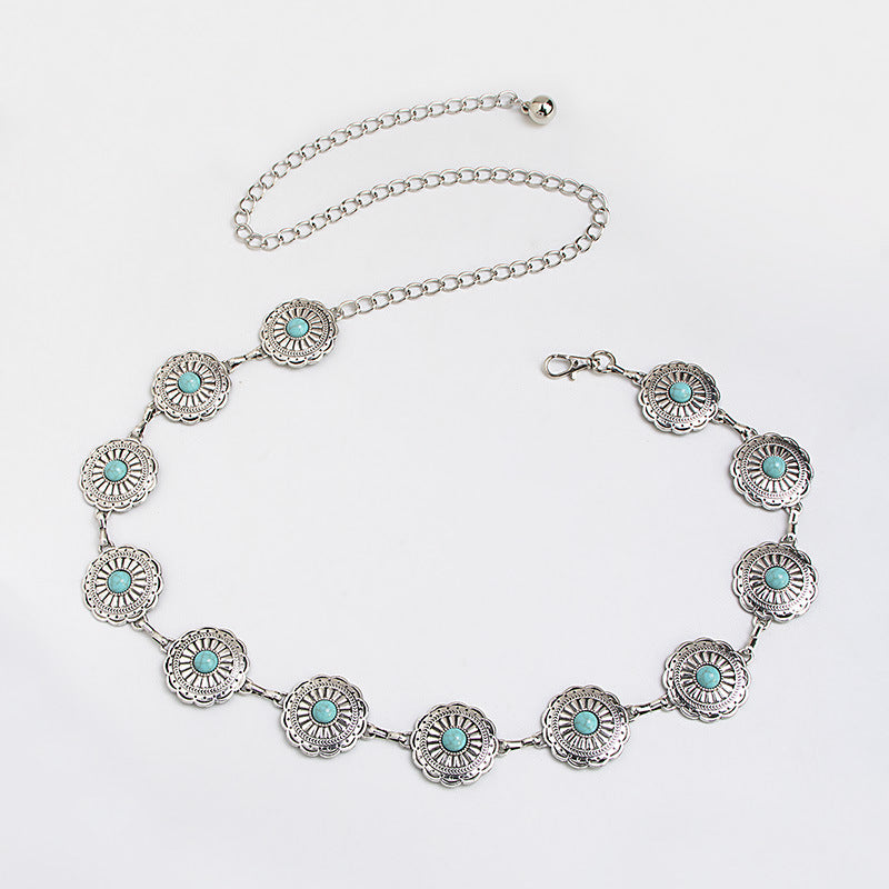 Western Concho Turquoise Chain Belt - Circle-S - 2