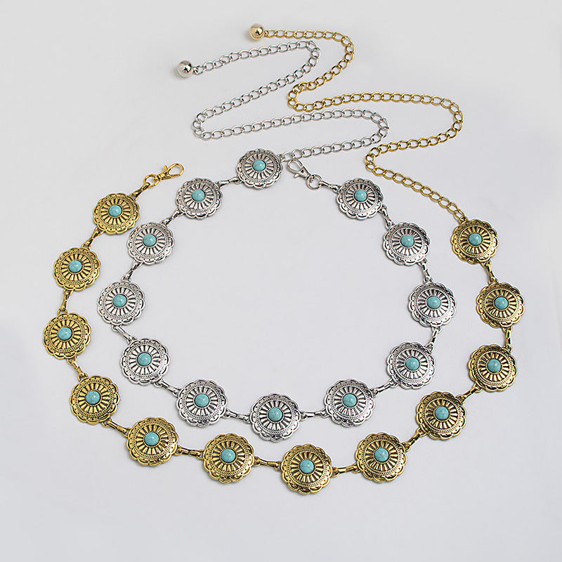 Western Concho Turquoise Chain Belt